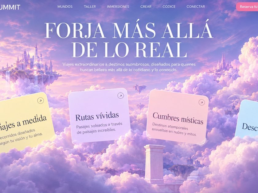 Web de viajes con islas flotantes entre nubes